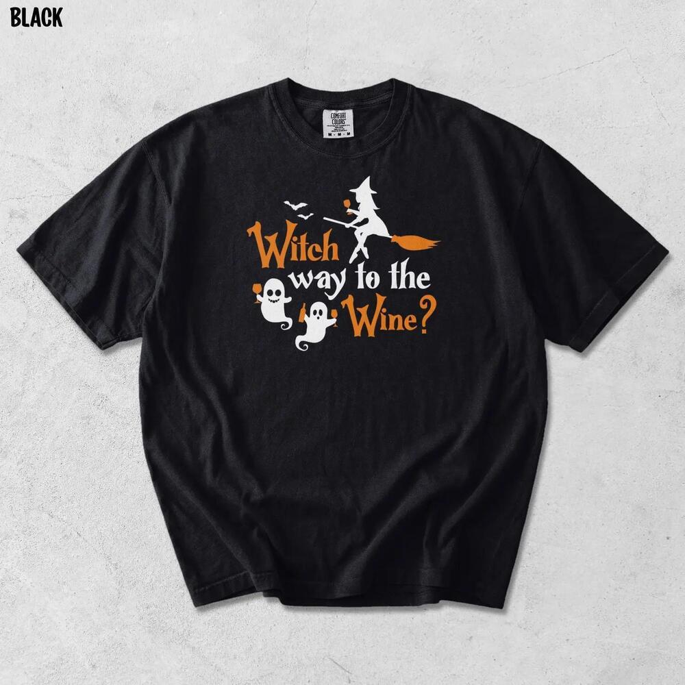 Witch Way To The Wine Halloween Shirt, S Funny Witch Shirt, Halloween